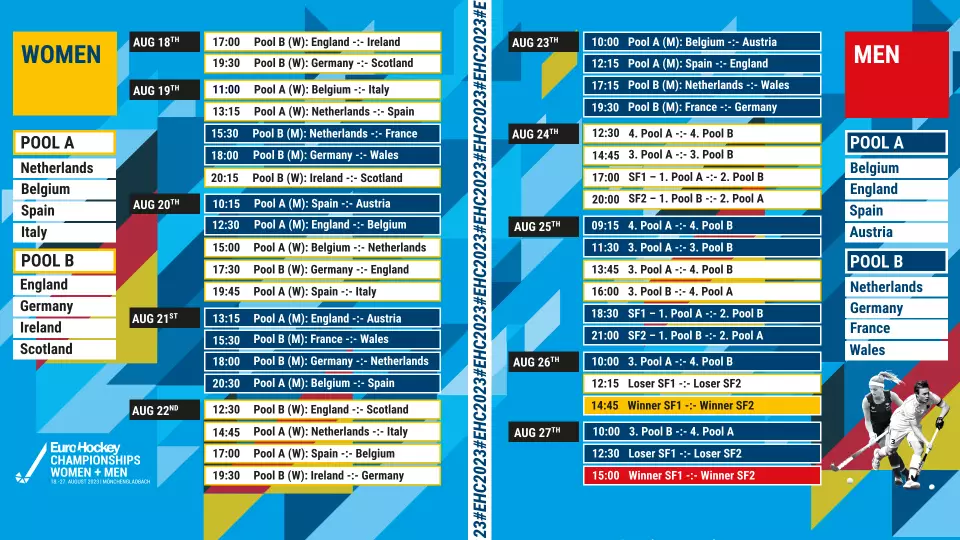 Germany: EuroHockey Championships 2023 - All You Need To Know 1 18603 MAIN%20SCHEDULE%201 - Germany: EuroHockey Championships 2023 - All You Need To Know - This is what you need to know about the EuroHockey Championships 2023